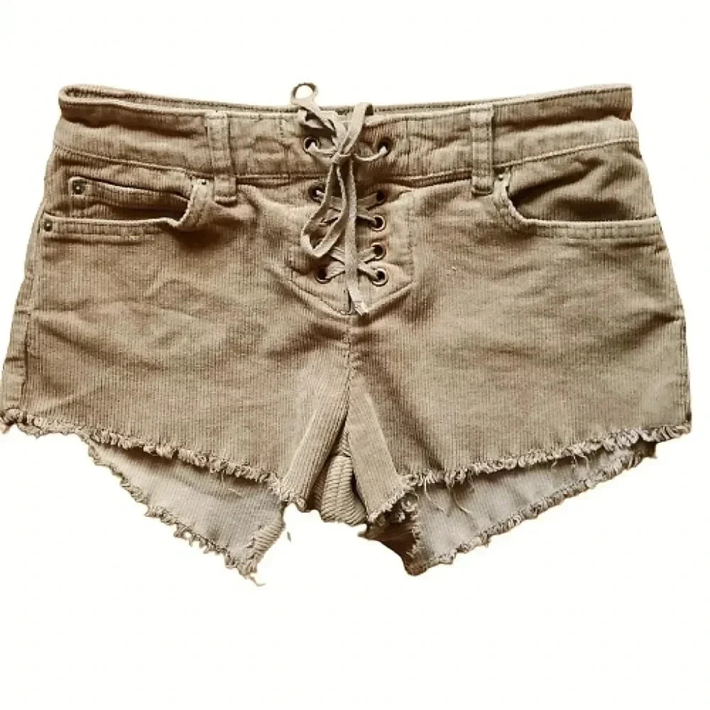 Billabong brown corderoy cutoff shorts laced front Size 24